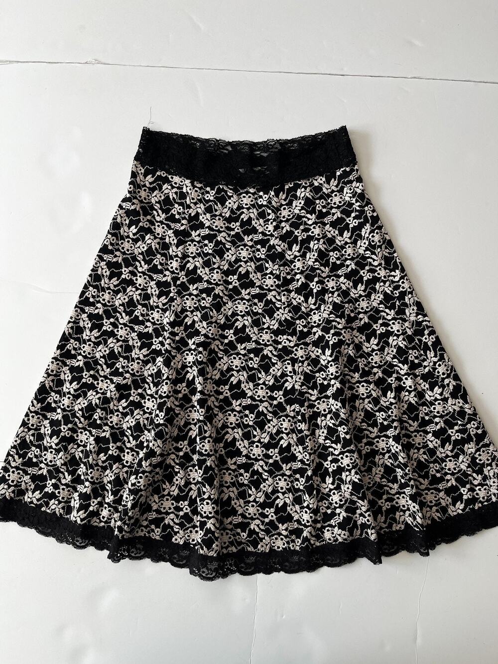 CAbi Skirt Womens M Black Lace Floral A Line Knee Length Lined Boho